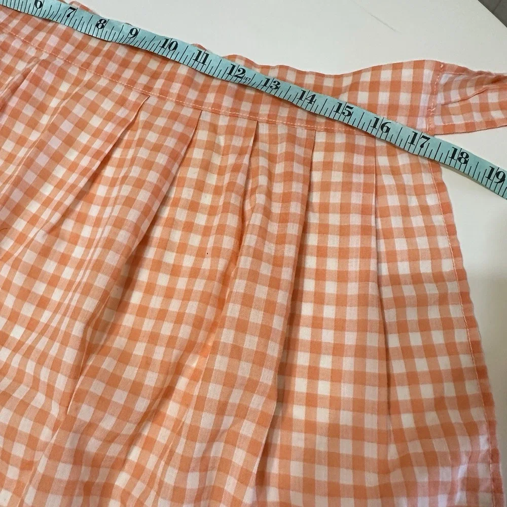 Vintage Gingham Check Half Waist Apron Embroidered Peach Cottagecore Trad‎ Wife
